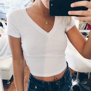 white v-neck crop top
